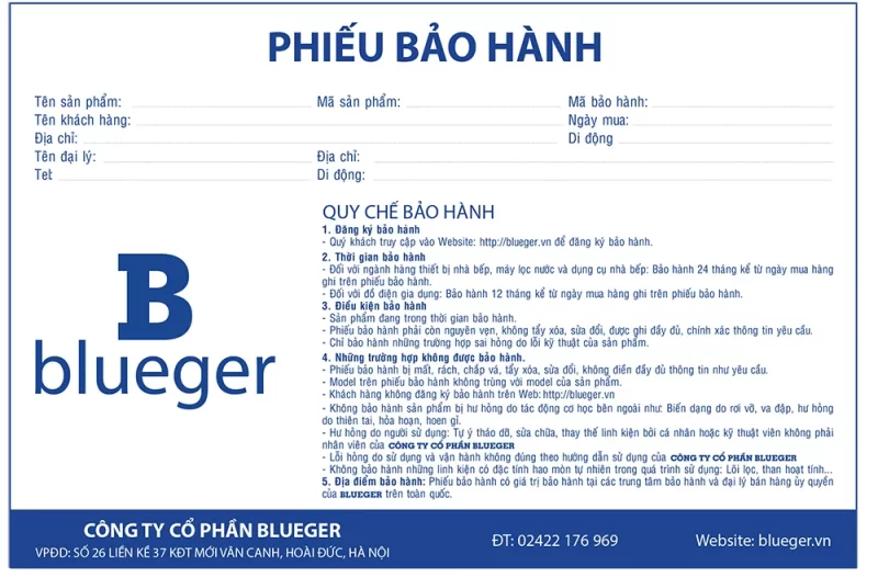 Phiếu bảo hành Blueger